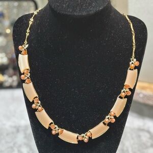 Vintage STAR Signed Necklace Thermoset Moonglow Gold Tone Neutral Brown Jewelry